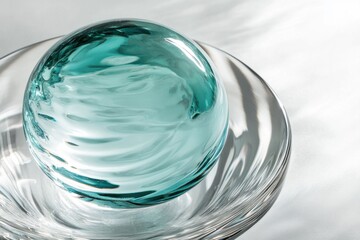 Aufkleber - Glass sphere resting on a reflective surface showcasing swirling teal patterns