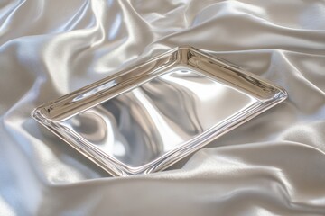 Leinwandbilder - Silver tray resting on smooth satin fabric in a softly lit room creating an elegant atmosphere