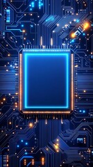 Poster - Close-up view of a detailed computer chip surrounded by advanced circuitry and vibrant electronic patterns : Generative AI