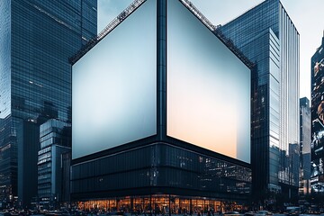 Fototapete - Modern urban architecture featuring a large digital billboard in the heart of a bustling city : Generative AI