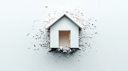 Leinwandbilder - Creative white house structure emerging from shattered white material on a clean backdrop representing concept : Generative AI