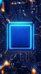 Poster - Intricate motherboard design showcasing an illuminated microprocessor surrounded by complex circuit paths : Generative AI