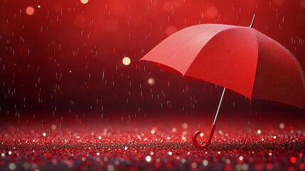 Fototapete - Elegant red umbrella against a vivid sparkling background capturing the mood of a rainy day in style : Generative AI