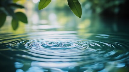 Aufkleber - Close-Up View of Rippling Water Under Gentle Sunlight and Leafy Surroundings : Generative AI