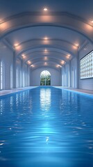 Fototapete - Tranquil indoor swimming pool featuring ample windows and soothing ambiance : Generative AI