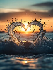 Aufkleber - Beautiful heart shaped splash of water at sunset symbolizing love and romance : Generative AI