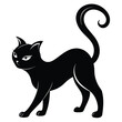 © Shipon - Black Cat Silhouette, Elegant Stance, Arched Back, Curled Tail, Stylized Feline, Isolated