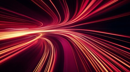 Poster - Curving light trails illustrating high-speed motion and technological advancements in a digital landscape : Generative AI
