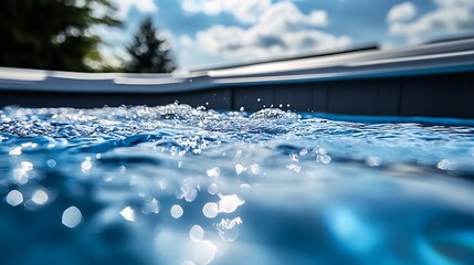 Aufkleber - Stunning close up of water droplets sparkling in sunlight over the surface of a bright blue pool : Generative AI