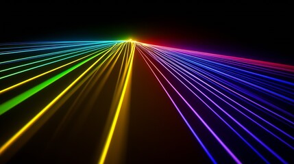 Leinwandbilder - Dynamic Colorful Laser Light Beam Projecting Across a Smooth Black Surface in an Artistic Display : Generative AI