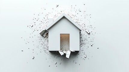 Poster - Creative architectural concept of a house with broken entry depicting resilience and change : Generative AI