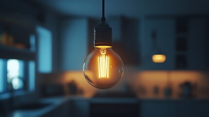 Fototapete - Stylish light fixture glowing softly in a contemporary kitchen setting with rich colors : Generative AI
