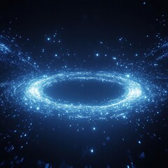 bright light rays and floating particles in deep blue space, futuristic abstract style.