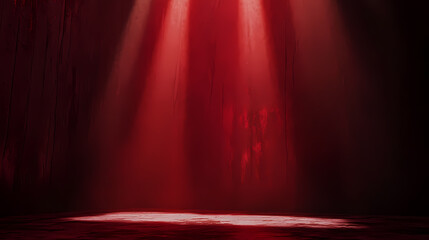 Wall Mural - spotlight shining on empty stage with red light illuminating dark recesses of background, secrets, s