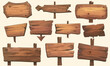 © VideoHub - Cartoon wood blank banners. Empty message boards graphics, rustic wooden planks label signs vector illustration