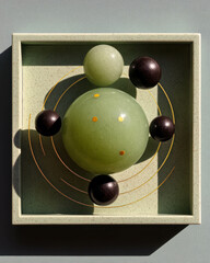 Poster - Elegant green jade stone in a pastel frame with graceful gold accents creates a serene display