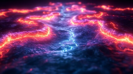 Wall Mural - a network of glowing neon veins stretching across a black abyss, pulsing with vibrant electric energ