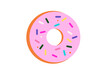 © Monika Jurczyk - Pink strawberry donut with colorful sprinkles in flat design style. Doughnut with orange base and rainbow jimmies on simple white background. Fun vector illustration for bakery, food, and dessert post