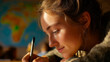 © SB4 GM - Language teacher writing vocabulary with illustrations, bright warm classroom light