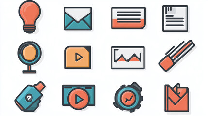 Cute icon pack vector illustration for user interface design and web development projects with modern style