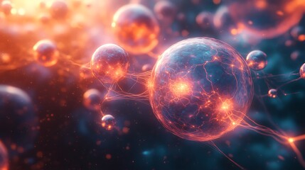 Wall Mural - a surreal biome of floating energy spheres, interconnected by delicate threads of glowing plasma, pu
