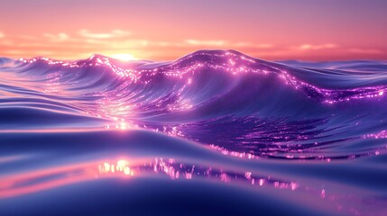 Wall Mural - a surreal horizon of shimmering, liquid silk flowing like an endless wave, reflecting deep cosmic pu
