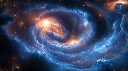 Wall Mural - a swirling galaxy of liquid sapphire and obsidian tendrils, forming elegant, ever-shifting fractal w