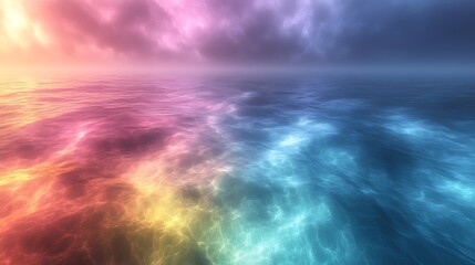 Wall Mural - a vast expanse of iridescent mist rolling over a prismatic, crystalline terrain, reflecting infinite