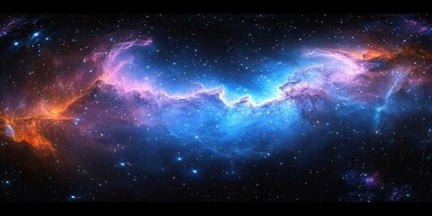 Wall Mural - Vibrant Nebula in Cosmic Space with Stars and Dramatic Lighting in Wide Panoramic Composition