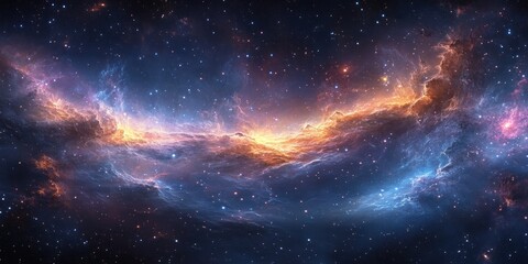 Wall Mural - Cosmic Panorama of Swirling Galaxies and Nebulae in Impressionist Style with Vibrant Colors and Starlight