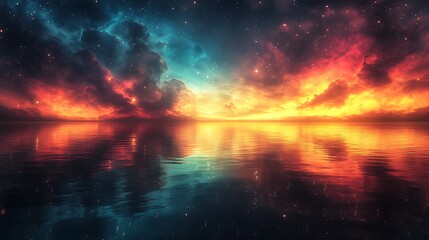 Wall Mural - an endless ocean of color, shifting like liquid silk under a sky of glowing nebulas, reflecting infi