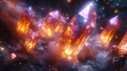 Wall Mural - floating crystalline shards suspended in an endless void, refracting light into millions of intricat