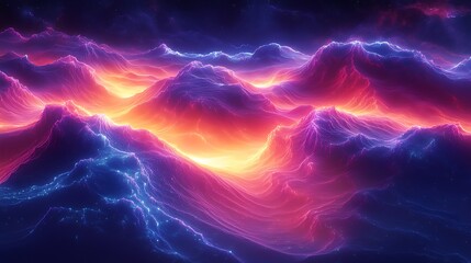 Wall Mural - vast, shifting dunes made of glowing neon sand, creating intricate patterns as an invisible force sw
