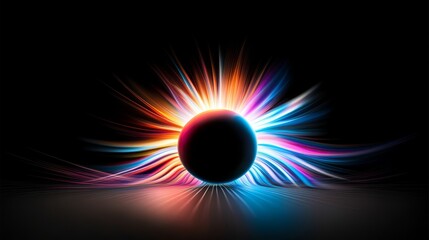 Wall Mural - colorful beams of light burst from a dark circle, creating a mesmerizing design against a black back