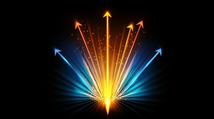 Wall Mural - an abstract image with vibrant blue and orange rays from a central point, combined with upward arrow