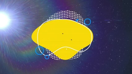 Wall Mural - Animation of yellow abstract shape with blue circles over starry space background