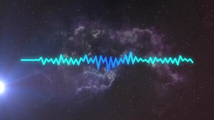 Wall Mural - soundwave animation over cosmic starry background with nebula in space