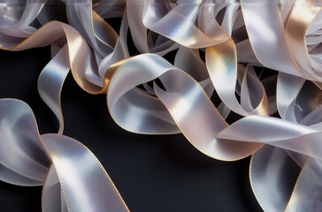 Wall Mural - elegant pearlescent ribbons gracefully swirl on a dark surface, their edges catching light with a go