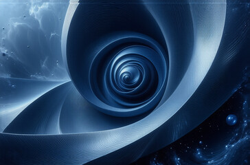 Wall Mural - abstract swirling spiral in blue tones. a vortex of curved shapes creates depth and motion against a