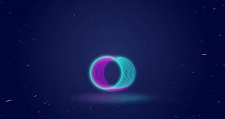Wall Mural - animation of neon circles intertwining with glowing effect on starry background