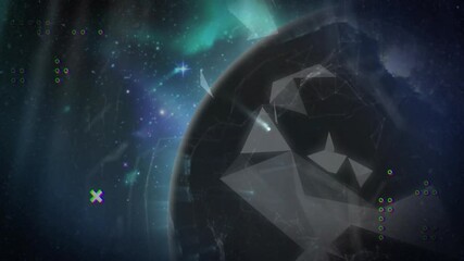 Wall Mural - animation of geometric shapes on cosmic background with stars and auroras