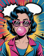 © Pisit - Stylish Pop Art Girl with Bubble Gum in Retro Comic Vibes