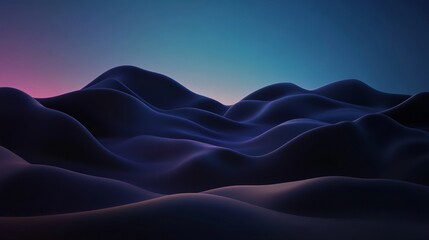 Wall Mural - soft, rounded forms in an abstract landscape, lit in pink and blue. gradient sky
