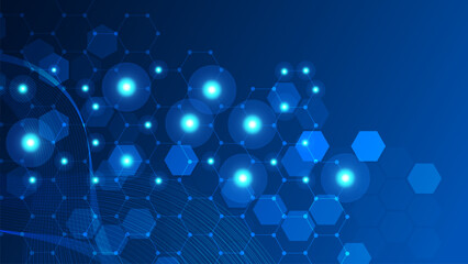 Wall Mural - technology abstract lines and dots connect background with hexagons. hexagons connection digital dat