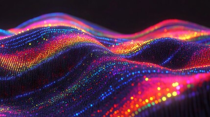 Wall Mural - wavy lines form hills. bright colors flow over the landscape. lights shine and glow against a dark b