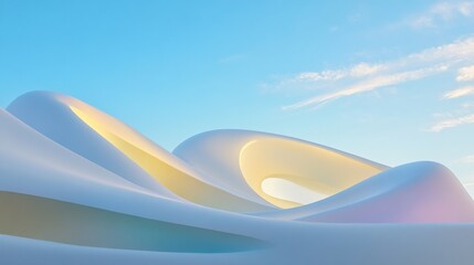 Wall Mural - wavy, white, smooth shapes under a light blue sky with light clouds in the upper right