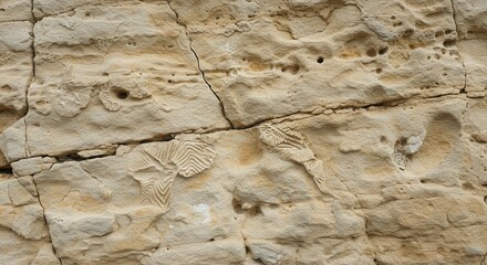 Aufkleber - Fossilized Coral Imprints Embedded within Sandstone Texture Close Up View