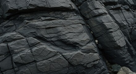 Aufkleber - Dark gray rock formations displaying rugged texture and geological patterns