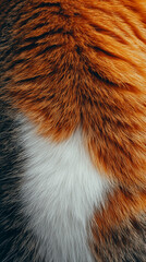 Wall Mural - Close-up of calico or tortoiseshell cat fur texture, showcasing the intricate patterns and vibrant colors of pet hair, symbolizing comfort, warmth, and the beauty of natural animal coats.

