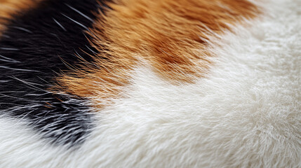 Wall Mural - Close-up of calico or tortoiseshell cat fur texture, showcasing the intricate patterns and vibrant colors of pet hair, symbolizing comfort, warmth, and the beauty of natural animal coats.

